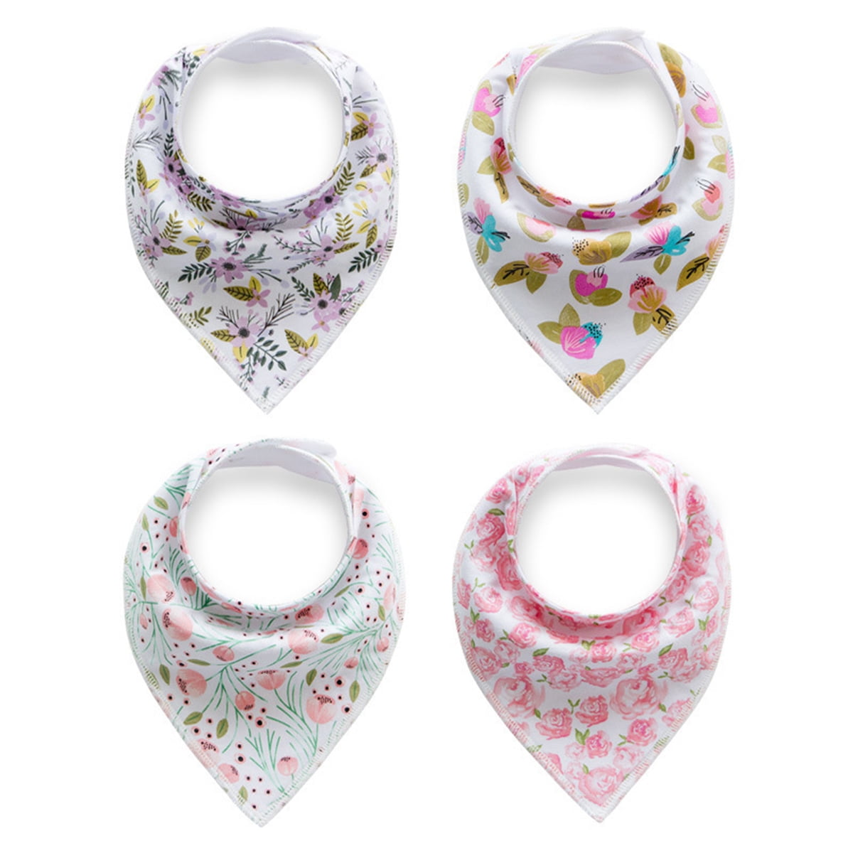 Set 4 Bib Unisex Snap Button Teething Drooling Bibs for Boys Girl