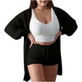 thumbnail image 2 of Ashyfjp Womens Matching Three Piece Sets Long Sleeve Open Outer Cardigan + Sleeveless Crop Tank & Elastic Waist Side Pocket Drawstring Shorts Everyday Outfit, Size (S-3XL), 2 of 7