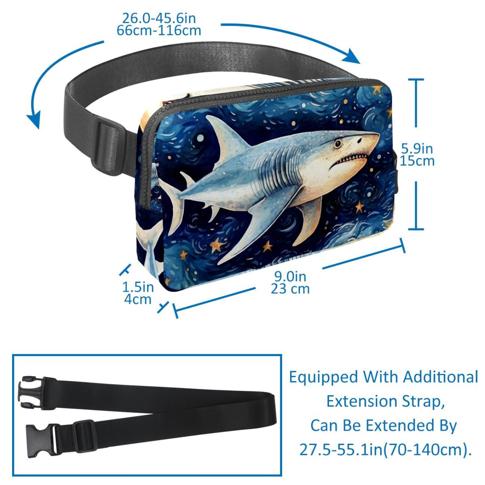 Star Shark Adjustable Lightweight Waist Bag with Extension Strap - Unisex Crossbody Bag Running Belt