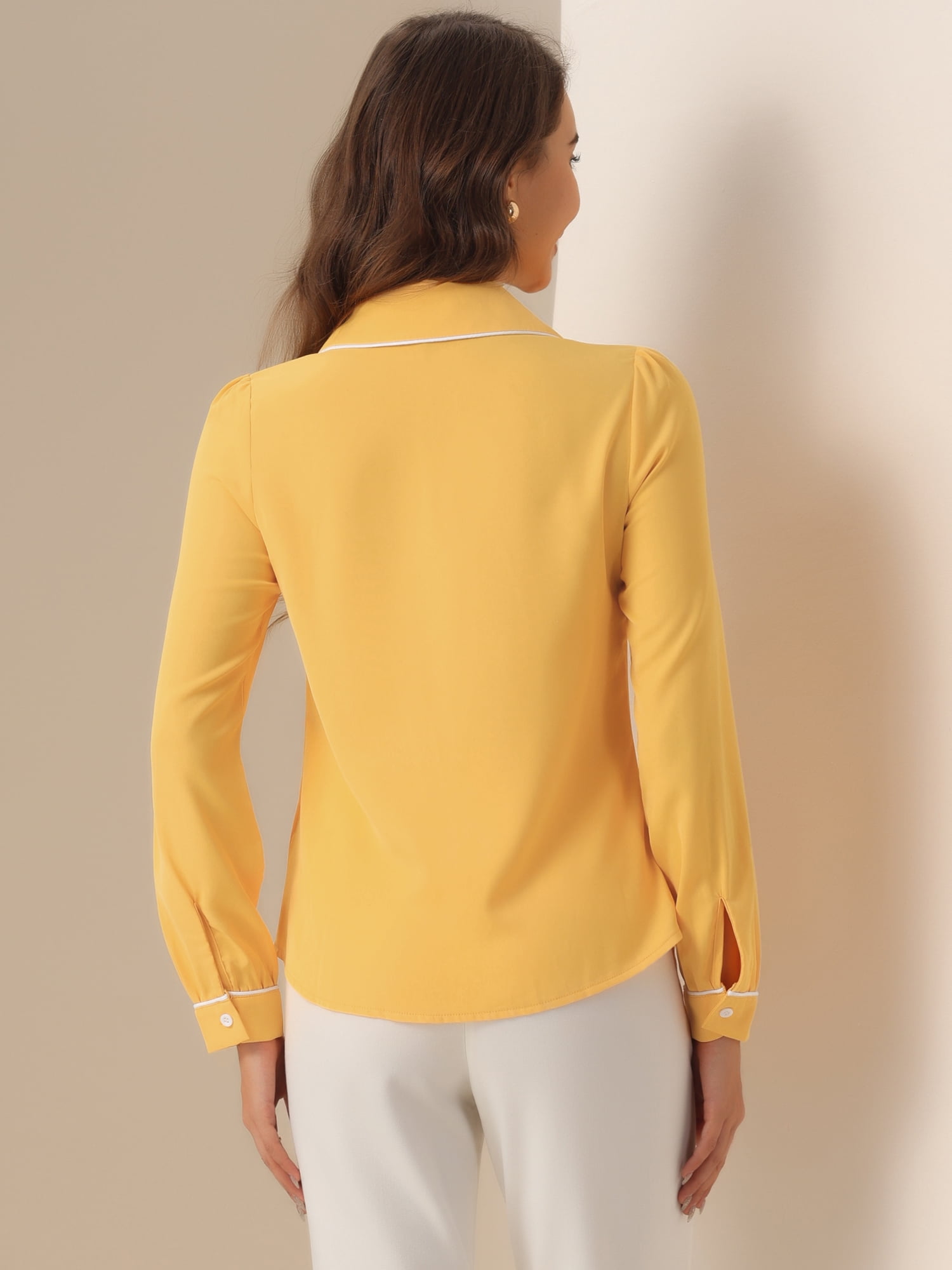 DARING DIVA Women's Peter Pan Collar Shirt Puff Sleeve Blouse Tops XS Yellow