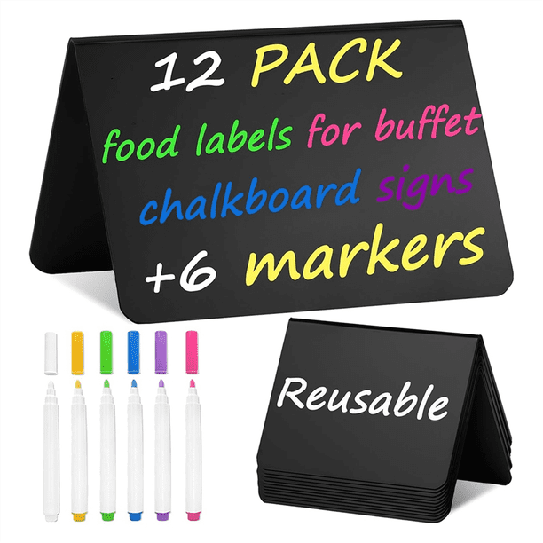 Paquete de 12 Mini Carteles de Pizarra de 4 Pulgadas X 3 Pulgadas para Fiestas, Buffet, Etiquetas de Alimentos para Suministros de Fiesta, Carteles de Mesa de Boda
