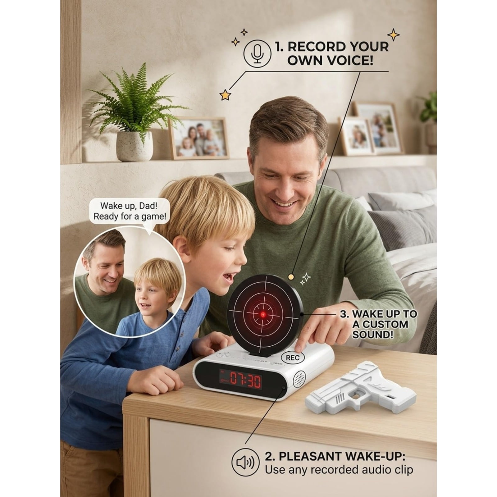 Target Alarm Clock – Shot Timer, Shooting Timing Clock , Interactive Digital Wake Shot, 2 Alarm Modes, Large LED Display for Home Office Living Room