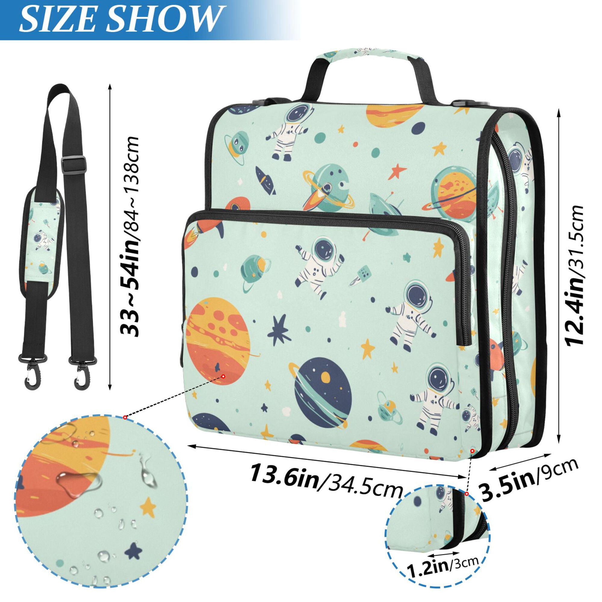 FORMRS Zipper Binder with Shoulder Strap 2-inch Ring 500 Sheet Capacity File Bag, Space Patterns