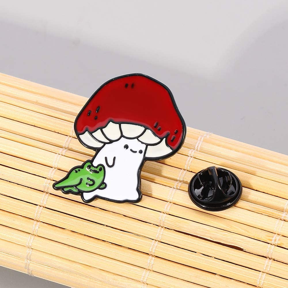 Novelty Animal Frog Enamel Pin Cute Mushroom Plant Lapel Pins Badge Brooch Jewelry Accessory for Bags Clothes Caps 
