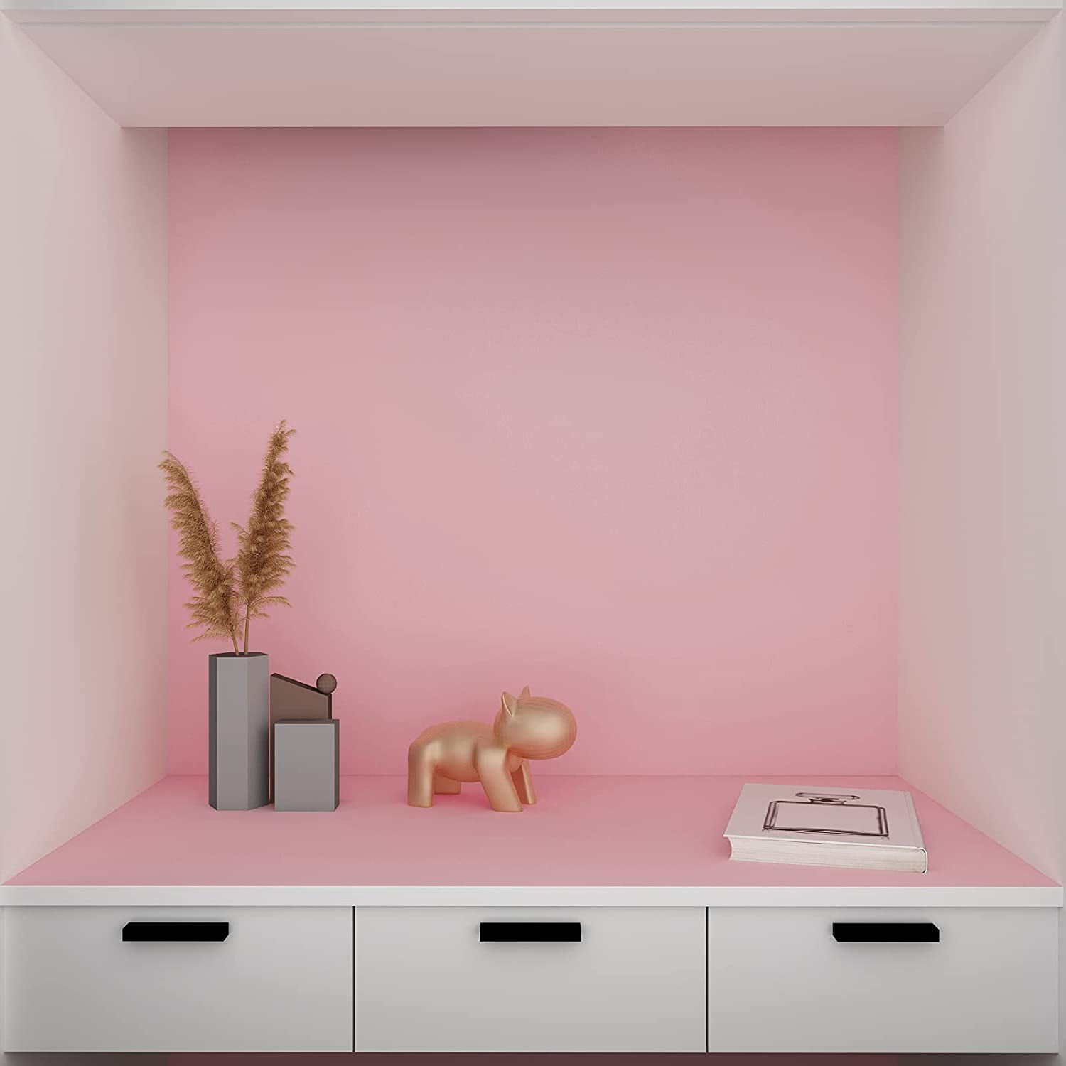 Yifely Vintage Pink Damask Self-Adhesive Shelf Drawer Liner Moisture Proof  PVC Mat 45x300cm