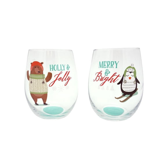 Tmd Holdings Tmd Set de 2 Vin Sans Tige Joyeux et Lumineux et Houx et Joyeux