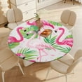 thumbnail image 3 of Flamingo Pattern Round Fitted Tablecloth with Elastic Edged & Backing, Round Table Cover for Indoor Outdoor Patio Use Fits Tables Up to 40" - 54" Diameter, 3 of 5