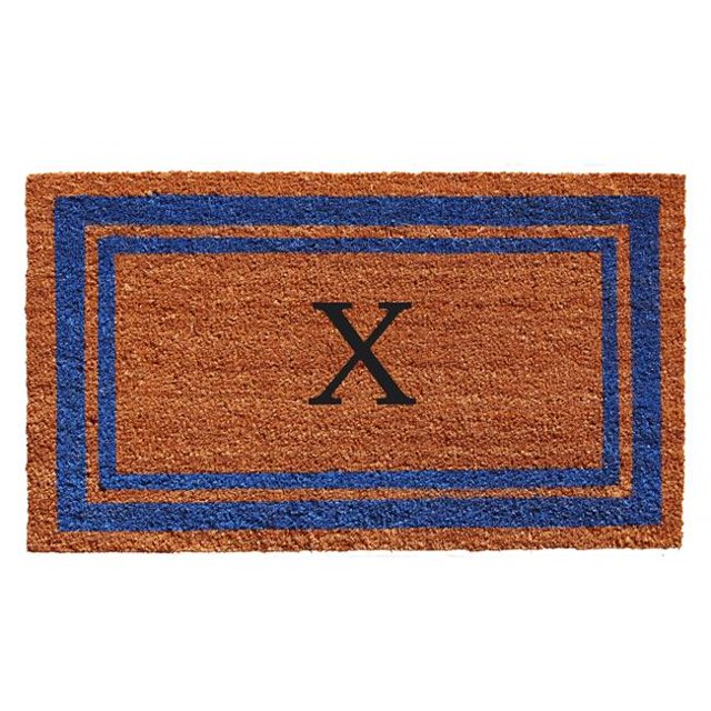 Calloway Mills 152972436X 24 x 36 in. Blue Border Monogram Rectangular Doormat, Natural - Letter X