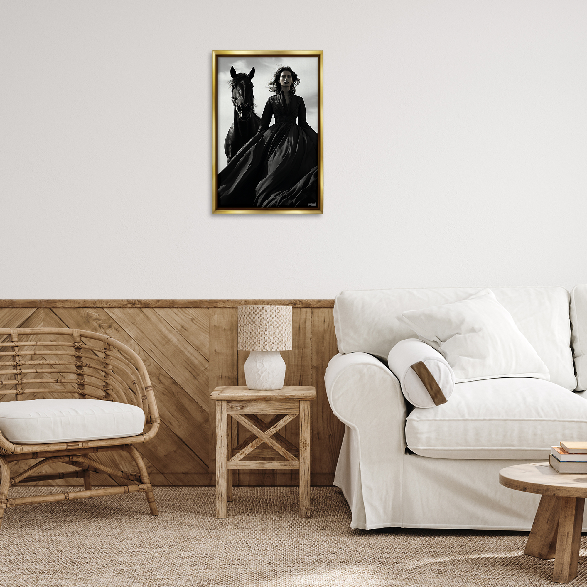 Stupell Industries Trendy Woman with Horse People Painting Gold Floater Framed Canvas Art Print Wall Art, 17 x 25