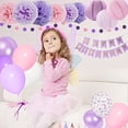 thumbnail image 4 of Adornos de cumpleaños morados para mujeres y niñas, suministros de decoración de fiesta de cumpleaños con globos rosas y morados, cartel de lunares circulares de feliz cumpleaños, farolillos de papel JAMW Sencillez, 4 of 5