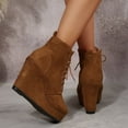 thumbnail image 2 of Fall Boots for Women 2025 TKYCMSUAKI Women's Ankle Boots Wedge Platform Bootie Round Toe Lace up Wedge Heels Boots Warm Boots for Party Evening Shoes, 2 of 5