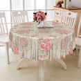 thumbnail image 3 of MIZHONA Pink Floral Rose Round Tablecloth,Beige Table Cloth for Round Table,Kitchen Party Outdoor Decor，72", 3 of 4