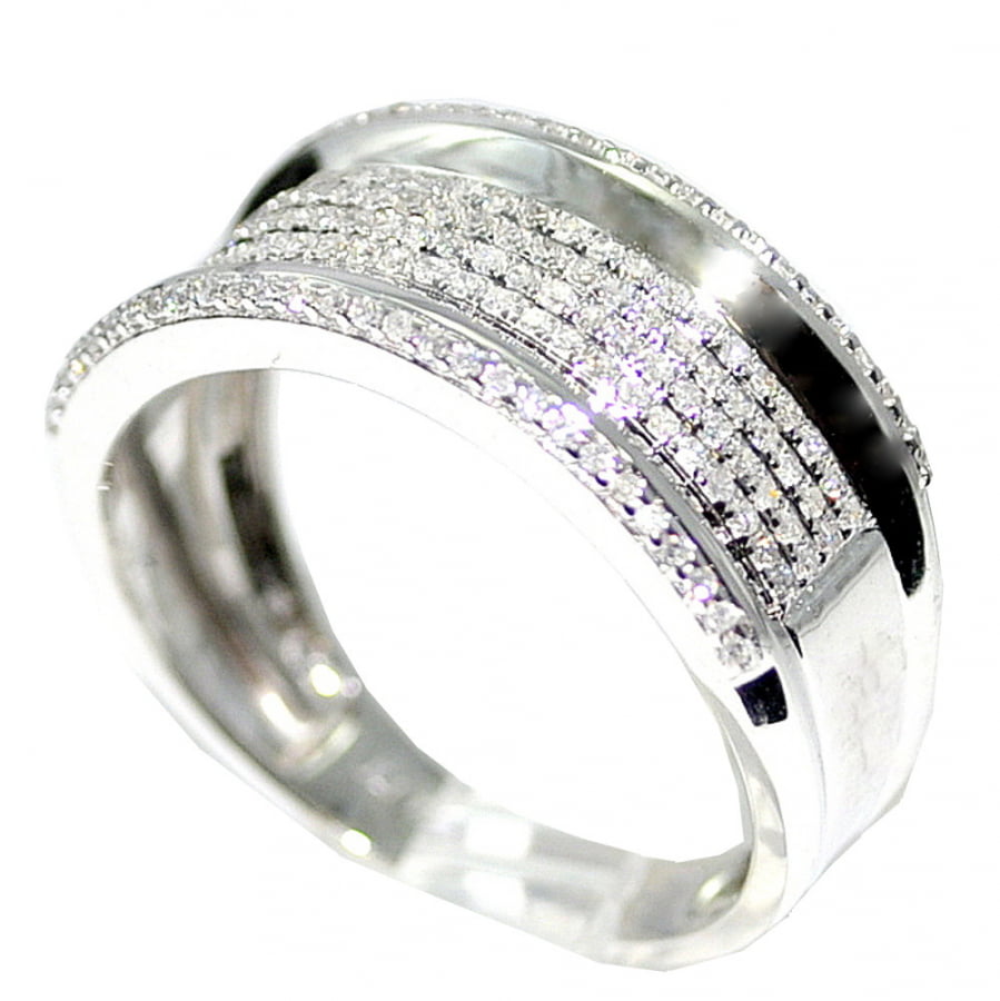 Mens Diamond Wedding Band Ring 10K White Gold .45cttw 10mm Wide Pave ...