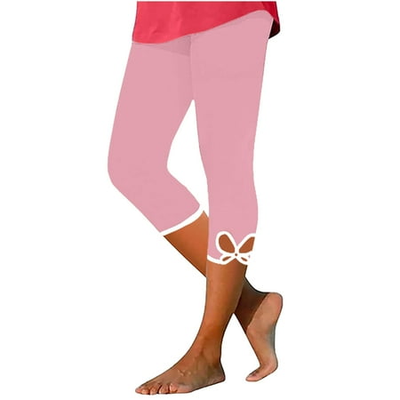 Kopltyrfg Plus Size Capri Leggings Women Summer Capris Stretchy Athletic Gym Leggings Soft Tights Workout Capri Yoga Pants Lace Pink 2XL