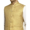 thumbnail image 5 of Men Designers Gold 2 Nehru Jacket Indian Traditional Bollywood Style Brocade Woven Embellishe, Size: 50, 5 of 6