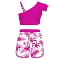 thumbnail image 2 of YiZYiF Girls 2-Piece Tropical Print Swimsuit Asymmetrical Ruffle Crop Top with Shorts Tankini Set Hot Pink 14, 2 of 5