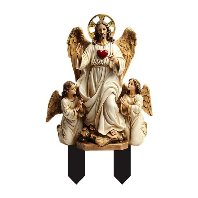 Placa decorativa acrílica 2D con estaca de jardín con figura religiosa para planta en maceta Figura de Jesús
