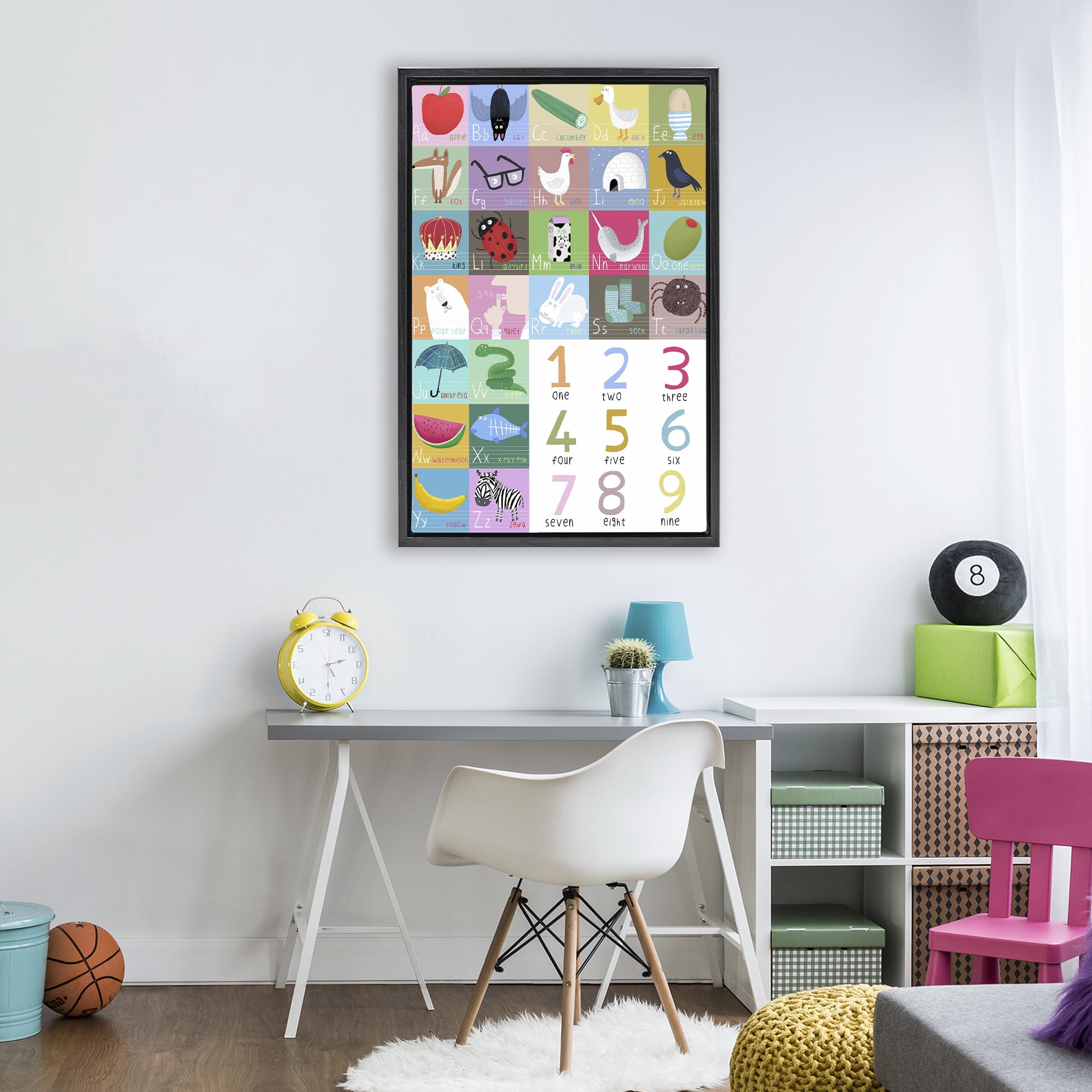 Stupell Industries Counting & Alphabet Learning Black Framed Floater Canvas Wall Art, design by Carla Daly