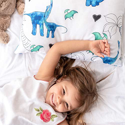 No Pillowcase Needed Floral Hypoallergenic Toddler Pillow for Kids Machine Washable 14”x19” 100% Cotton Cover JumpOff Jo