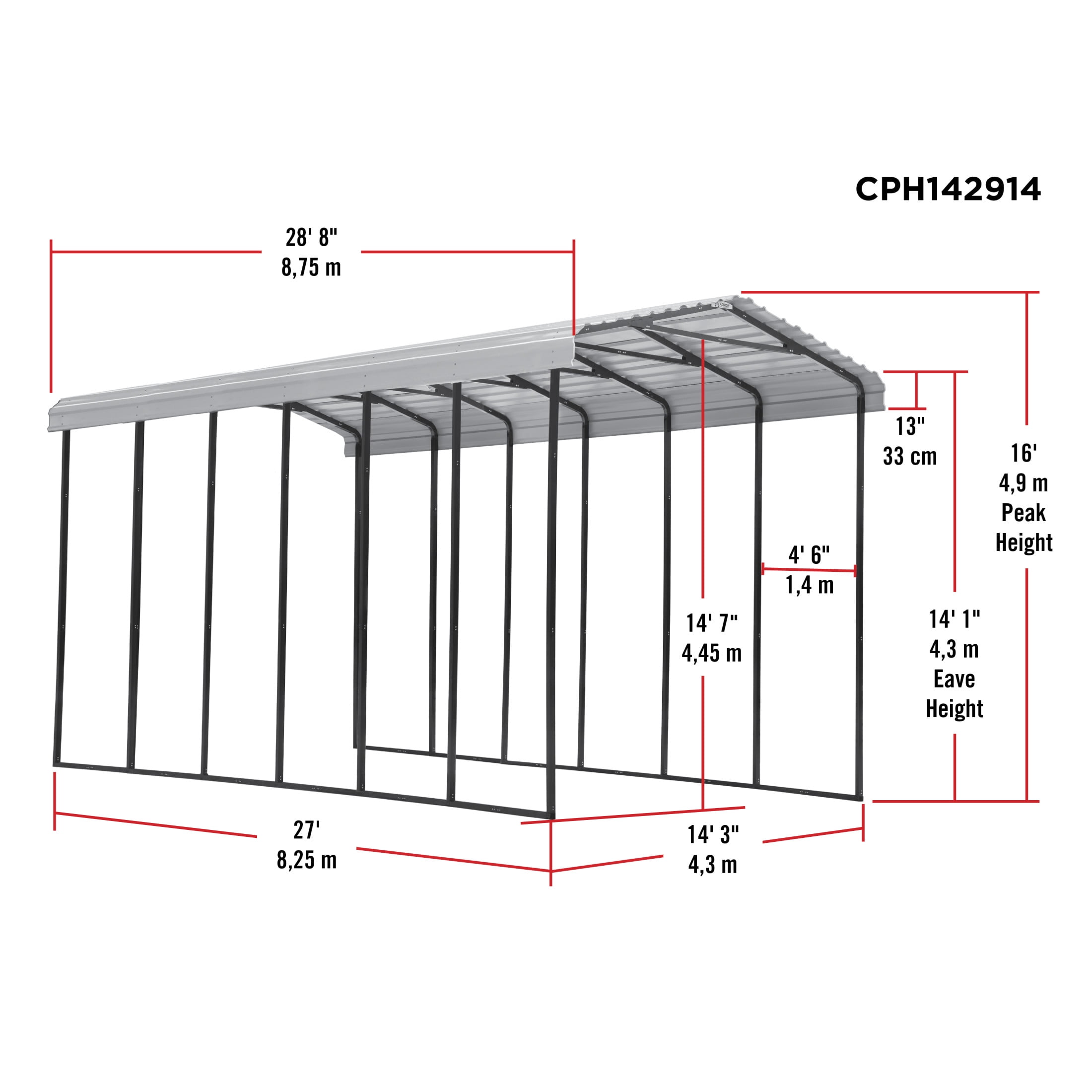 Arrow 14 x 29 x 14 ft Eggshell RV Carport