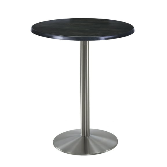 Indoor/Outdoor 42" Tall OD214 Stainless Steel Table Base with 22" Diameter Foot and 30" Diameter Indoor/Outdoor Black Steel Top by the Holland Bar Stool Co.