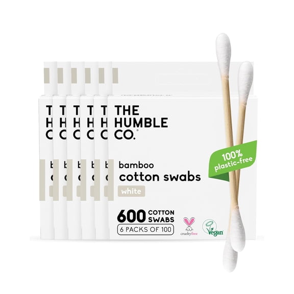 The Humble Co. Natural Bamboo Cotton Swabs (600 count) - Biodegradable, Organic Cotton Swabs and Eco friendly and Sustainable Cotton Buds for Ears, Makeup, Pet Care and Cleaning, White