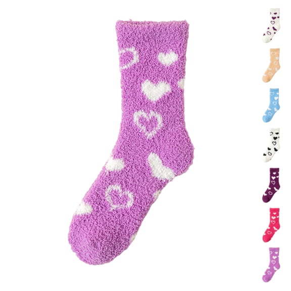 Warm & Cozy Valentines Gifts for Women, Fluffy Fuzzy Plush Sleeping Slipper Socks - Soft Warm Fabric Purple Pink One Size