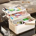 thumbnail image 3 of 1pc Medicine Storage Box - 3-Layer Organizer for Home/Travel | Clear Plastic Compartments & Carry Handle, 3 of 6
