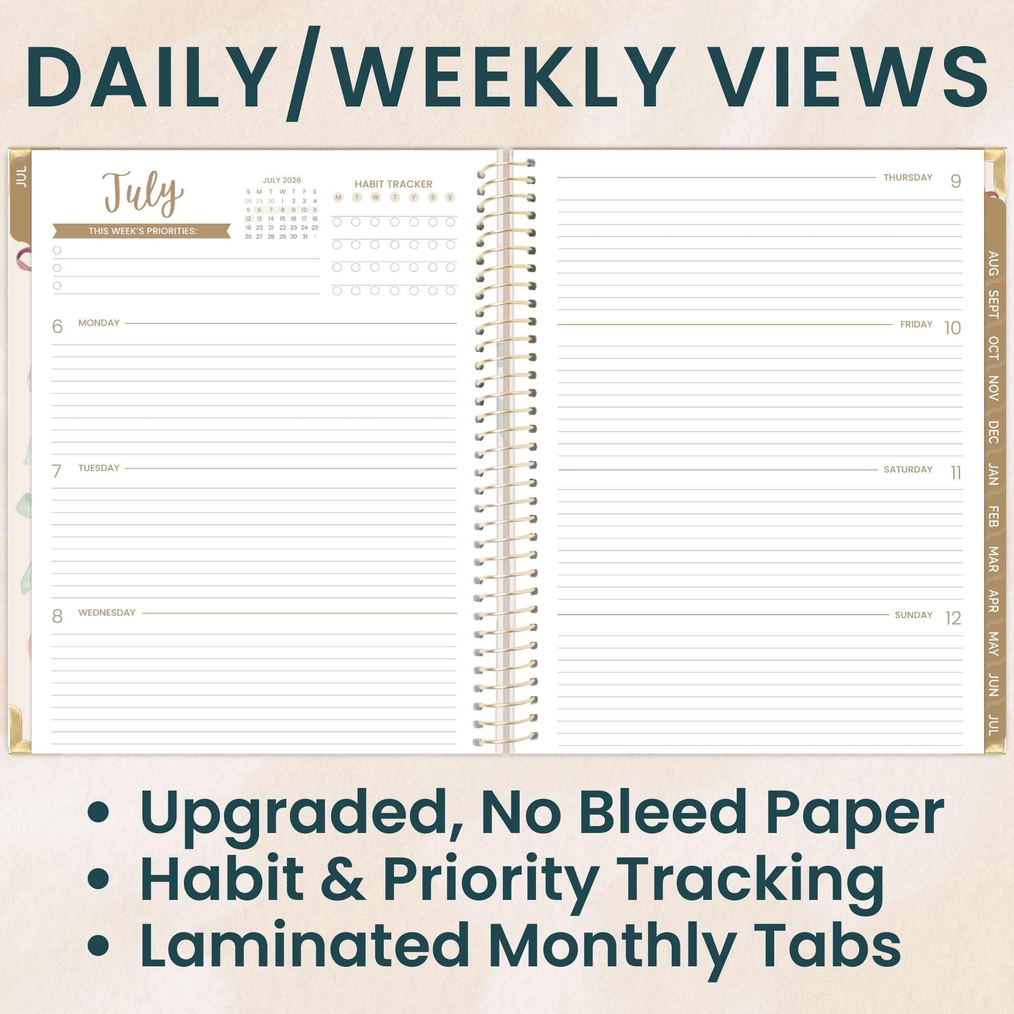 bloom daily planners 2026-2027 Academic Planner, 13-Month Monthly & Weekly Hard Cover, 8.5" x 11", Bows