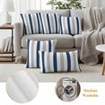thumbnail image 6 of Navy Blue Striped Outdoor Waterproof Pillow Covers, Geometric Grey White Vertical Stripes Decorative Square Throw Pillowcase Sofa Cushion Sham for Patio/Couch/Chair, 16"x16" 2 Pack, 6 of 8