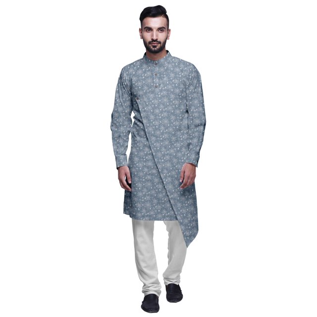 Atasi Kurta Pyjama de Designer pour Hommes Ensemble Kurta Angrakha Imprimé Vêtements d'Été