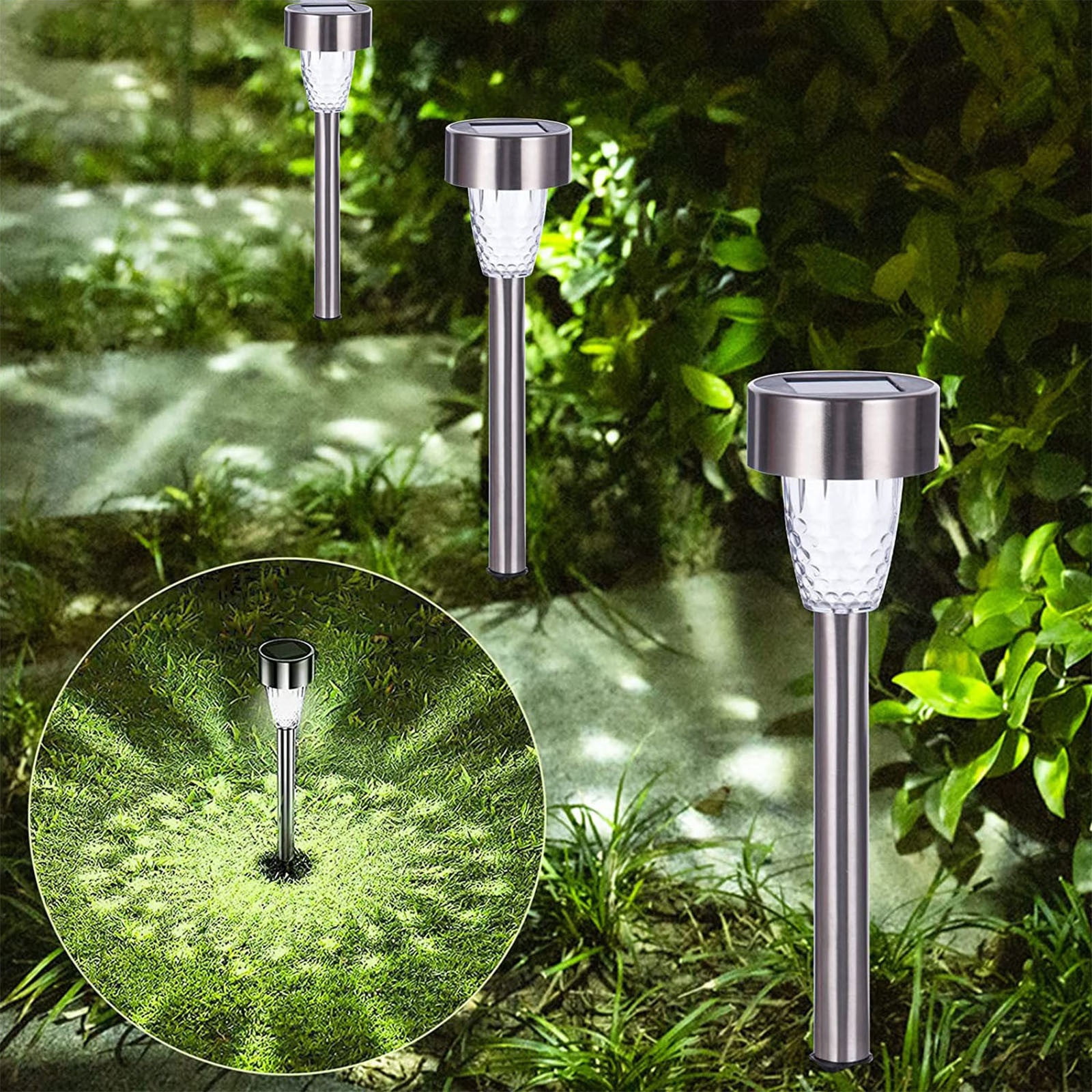 10 Pack Solar Powered Outdoor LED Landscape Lights Waterproof Garden Lighting Stainless Steel Ground Spotlights for Yard Patio Driveway