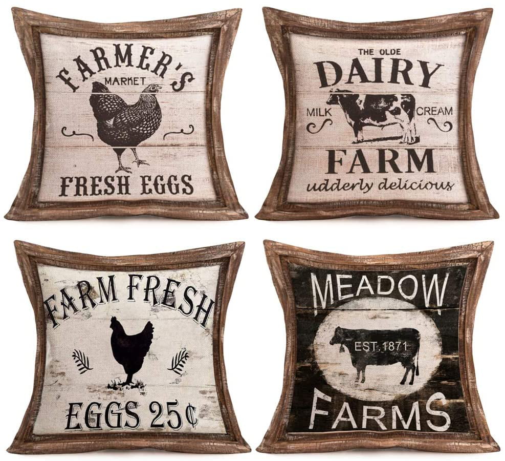 Farmhouse Cushion Cover Animal Pillow Case Life is Better on the Farm Rooster 