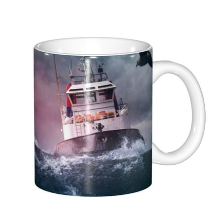 

Yiaed Boat Lighthouse Storm Waves Print Ceramics Coffee Large Handle Design Extra Large Tea and Coffee Cup for Office and Home Mugs