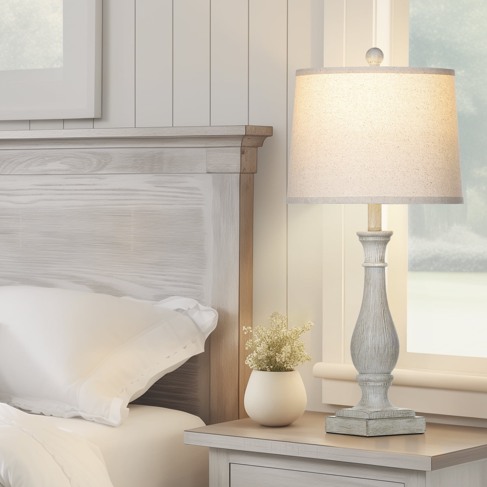Cinkeda Table Lamp Set of 2 with 2 USB Charging Ports,3 Way Dimmable Rustic  Bedside Nightstand Lamps for Bedroom Living Room