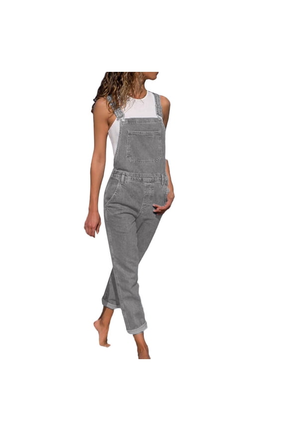 Womens Denim Utility Overalls Relaxed Fit Cropped Adjustable Shoulder Denim Jumpsuits Durable Casual Weekend Overalls