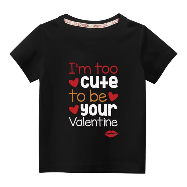Pisexur Mode Mignon pour Tout-Petits Garçons Filles Couleur Unie Col Rond Saint-Valentin Imprimé Cœur Manches Courtes