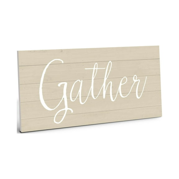 Gather Cream Woodgrain 10 x 5 Wood Wall Sign Plaque