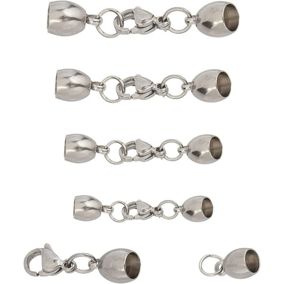 4 Sizes 8 Sets 3-6mm Stainless Steel Cord Ends End Caps with Lobster Claw Clasps Hypoallergenic Cord Ends Metal Clasps Findings for DIY Jewelry Making Stainless Steel Color