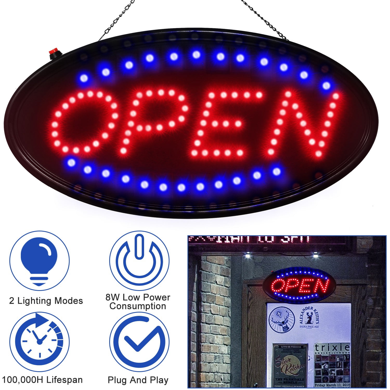 LED　open　Sign KEBE Neon Powered LED Open Sign, 19''x10