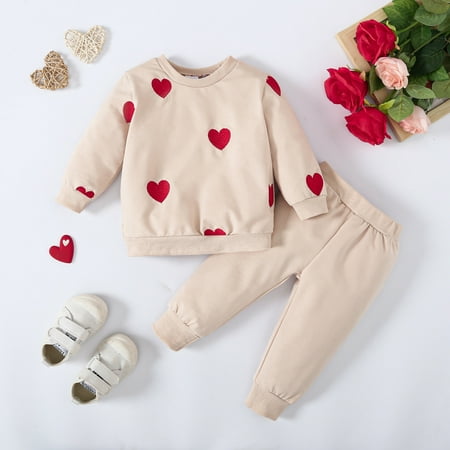 

CHUOU Valentine s Day Girls Boys Long Sleeve Letter Prints Pullover Tops Long Pants Outfits