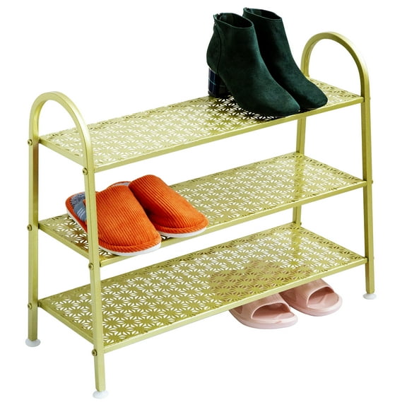 PandS 3-Tier Freestanding Shoe Rack, Holds up to 9-12 Pairs of Shoes, Gold, Modern