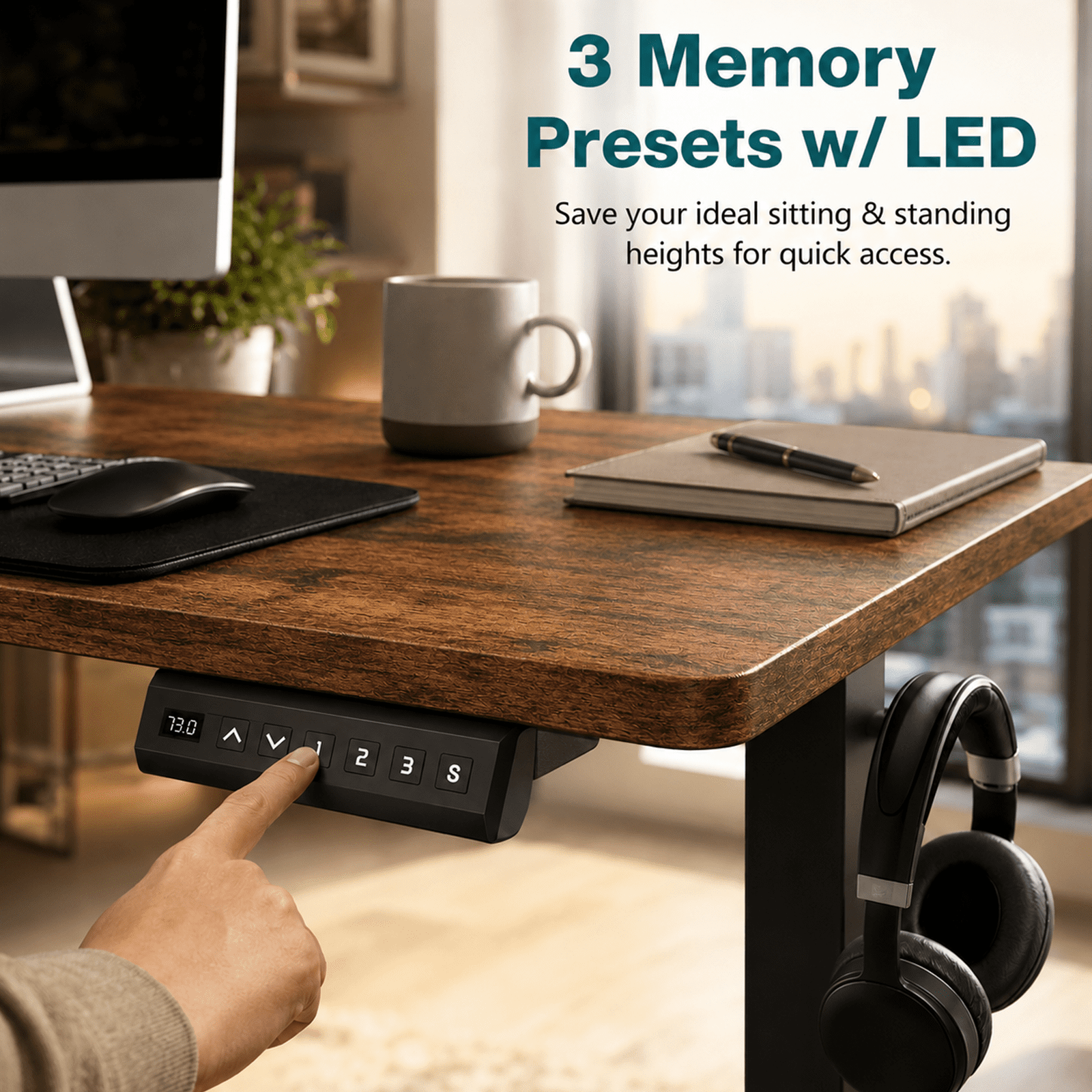 Alvantor Standing Desk, 28.7''- 48'' Height Electric Height Adjustable Home Office Desk with 3 Memory Presets, Sit and Stand Up, T-Shaped Frame