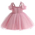 thumbnail image 4 of MEZZALL Kids Dresses Elegant Girls Dress With Bow Tie Sash Delicate Spaghetti Strap Party Gown Toddler Performance Attire Cozy Christmas Square Collar Sundress, 4 of 5