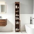 thumbnail image 3 of Tall Narrow Bathroom Storage Cabinet, 68.9" Freestanding Slim Bathroom Linen Cabinet with Open Shelves & Door, Walnut, 3 of 9