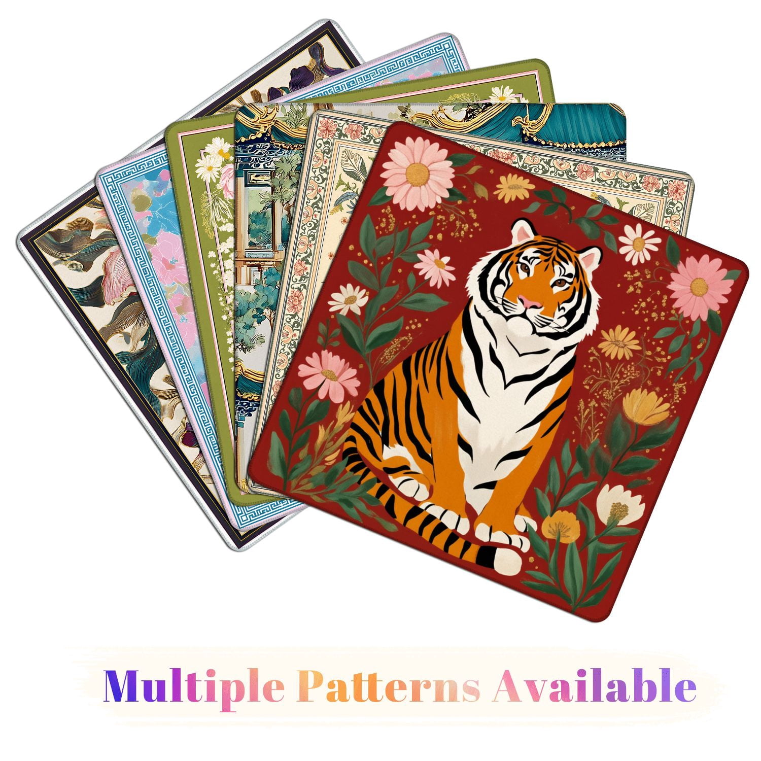 Mahjong Mat 31.5" x 31.5" Majestic Tiger Sitting Among Colorful Flowers Red Illustrated Nature Non-Slip Noise Reduction American Mahjong Tiles Table Cover for Dominoes Poker Card Board Games Gift