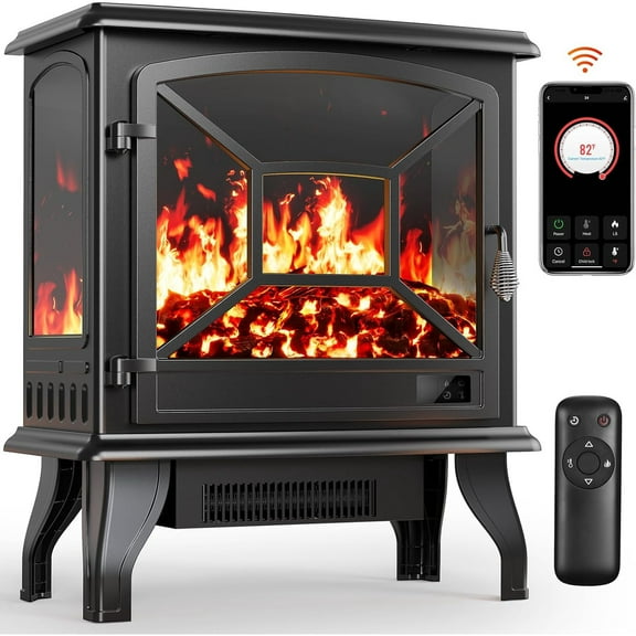 Electric Fireplace Heater, Quick Heating Portable Fireplace with App & Remote,24″ Electric Corner Fireplace Low Noise with 5 Brightness Levels,Temp Control & Timer for Living Room,Bedroom,Black