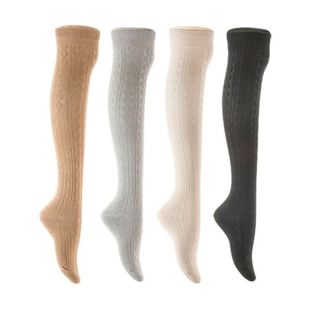 

Lian LifeStyle Women s 4 Pair Adorable Comfortable Soft Thigh High Over Knee High Cotton Socks Size 6-9 L1024 Beige Light Grey Cream Black
