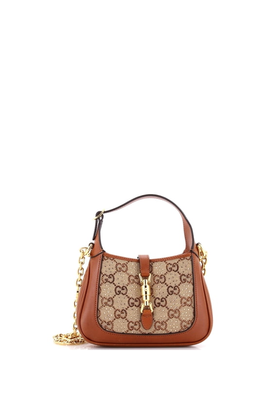 Pre-Owned Jackie 1961 Chain Hobo Crystal Embellished GG Canvas Mini By Rebag