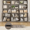 thumbnail image 4 of Homfa Triple Row 4 Tier Bookcase with Door, 70" Wide Large Bookshelf with 12 Display Cubicles, 72" Tall Farmhouse Bookcase for Home Office Living Room, Antique Gray, 4 of 7